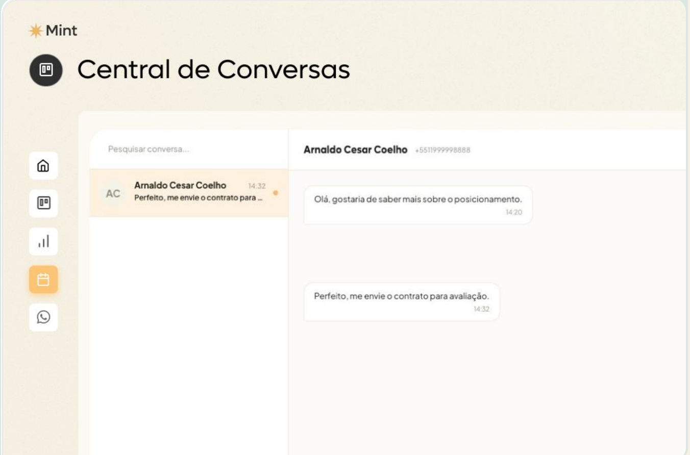 Central de Conversas do Ozzy CRM com histórico do WhatsApp